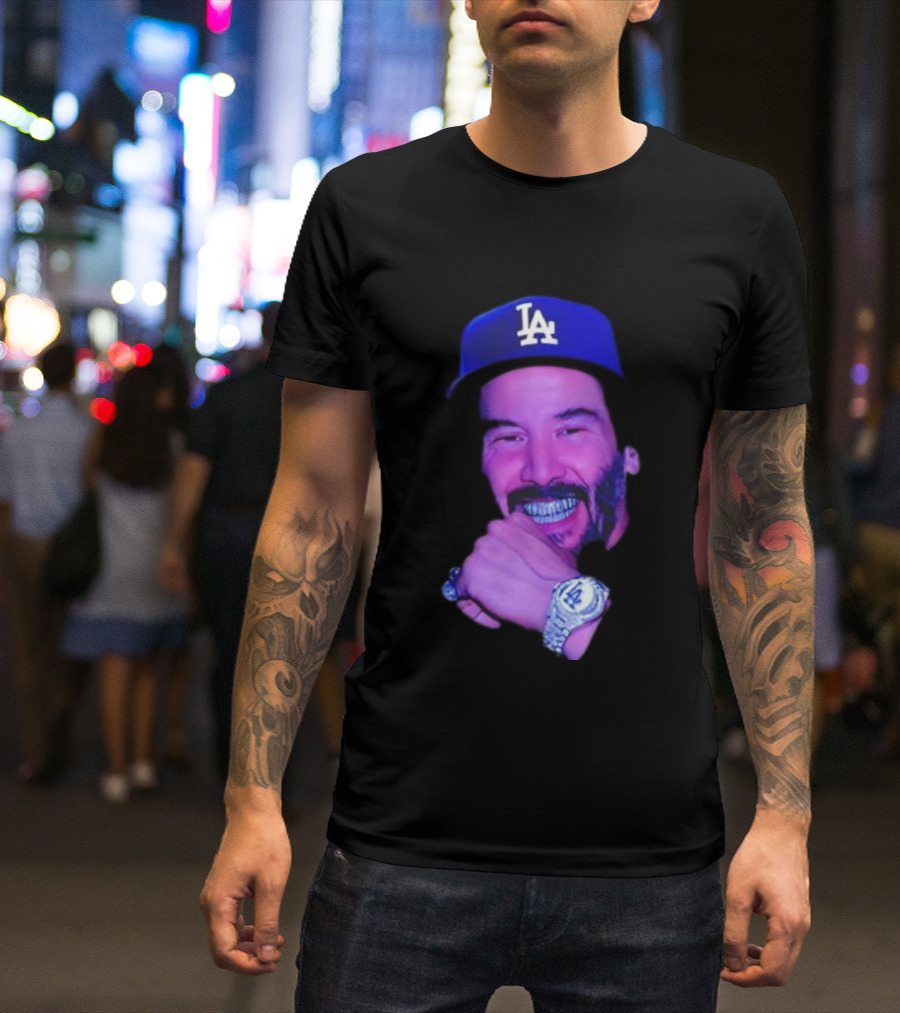 LA Dodgers Keanu Reeves Diamond Grill Bling T-Shirt