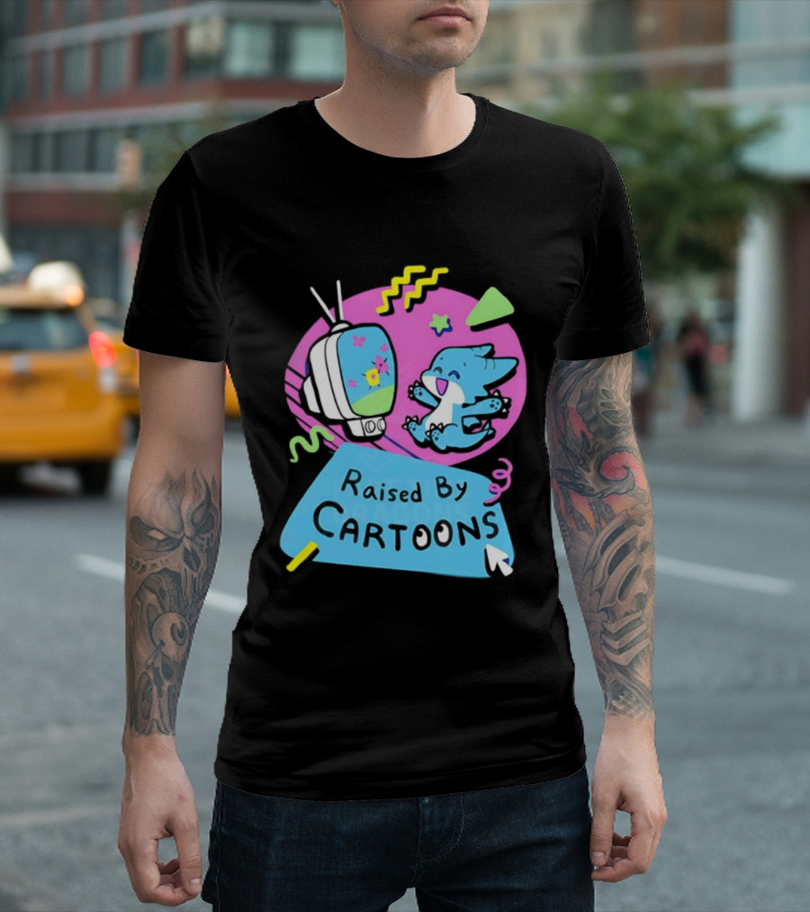 Raised By Cartoons Dragons Vibrant TV Retro Style T-Shirt