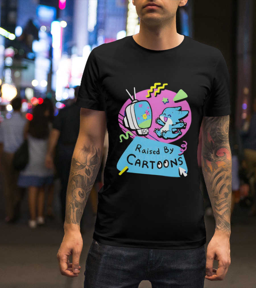 Raised By Cartoons Dragons Vibrant TV Retro Style T-Shirt