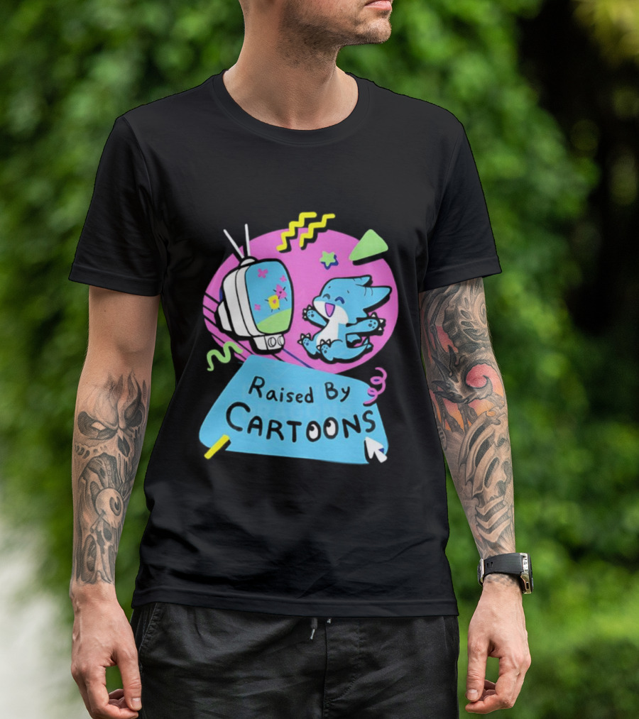 Raised By Cartoons Dragons Vibrant TV Retro Style T-Shirt