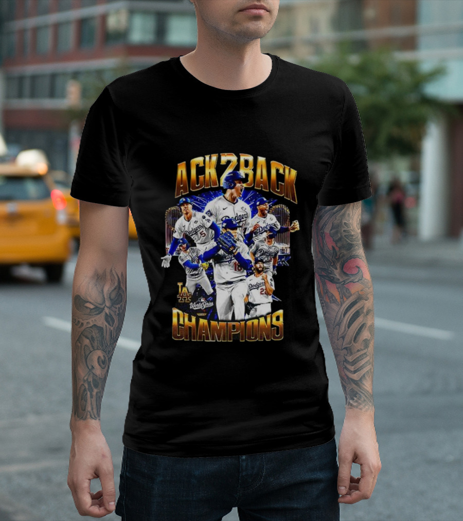 Los Angeles Dodgers World Series Back 2 Back Champions Player Trophy T-Shirt