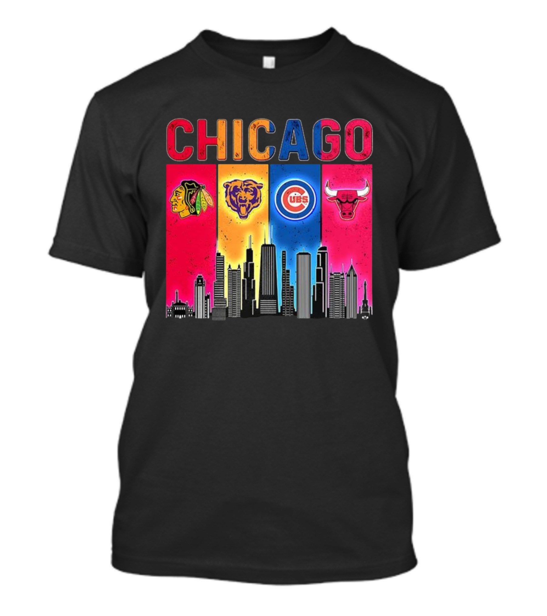 Chicago Blackhawks Bears Cubs Bulls Skyline T-Shirt