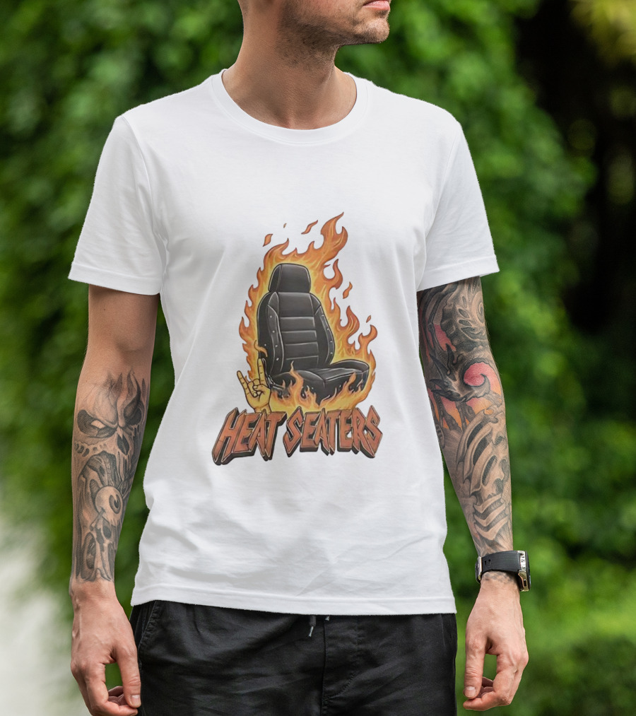Heat Seaters Flaming Car Seat Rock Emoji T-Shirt
