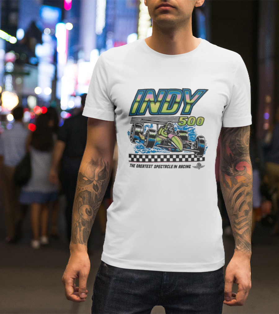 Indianapolis Motor Speedway Indy 500 Greatest Spectacle In Racing Neon Car T-Shirt