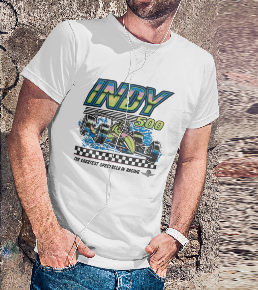 Indianapolis Motor Speedway Indy 500 Greatest Spectacle In Racing Neon Car T-Shirt