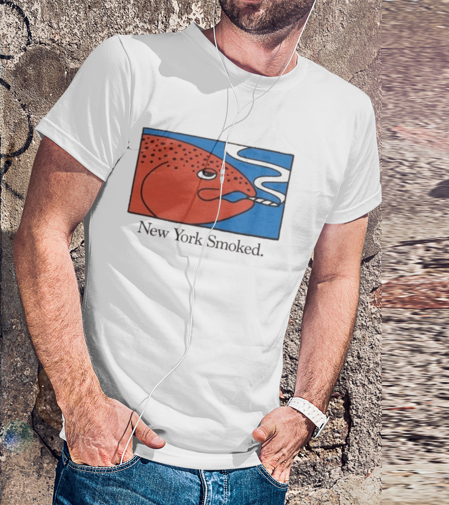 New York Smoked Fish OnlyNY Salmon Illustration Blue Background T-Shirt