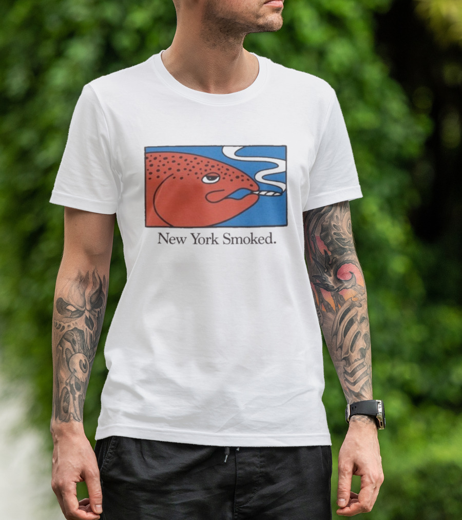 New York Smoked Fish OnlyNY Salmon Illustration Blue Background T-Shirt