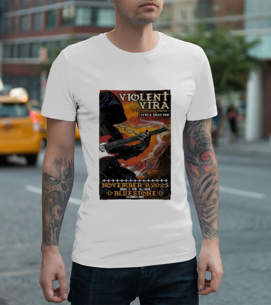 Violent Vira Chasing Ghosts Tour Part II November 8 2025 Bluestone Columbus OH Ivri & Brayton Guitar T-Shirt