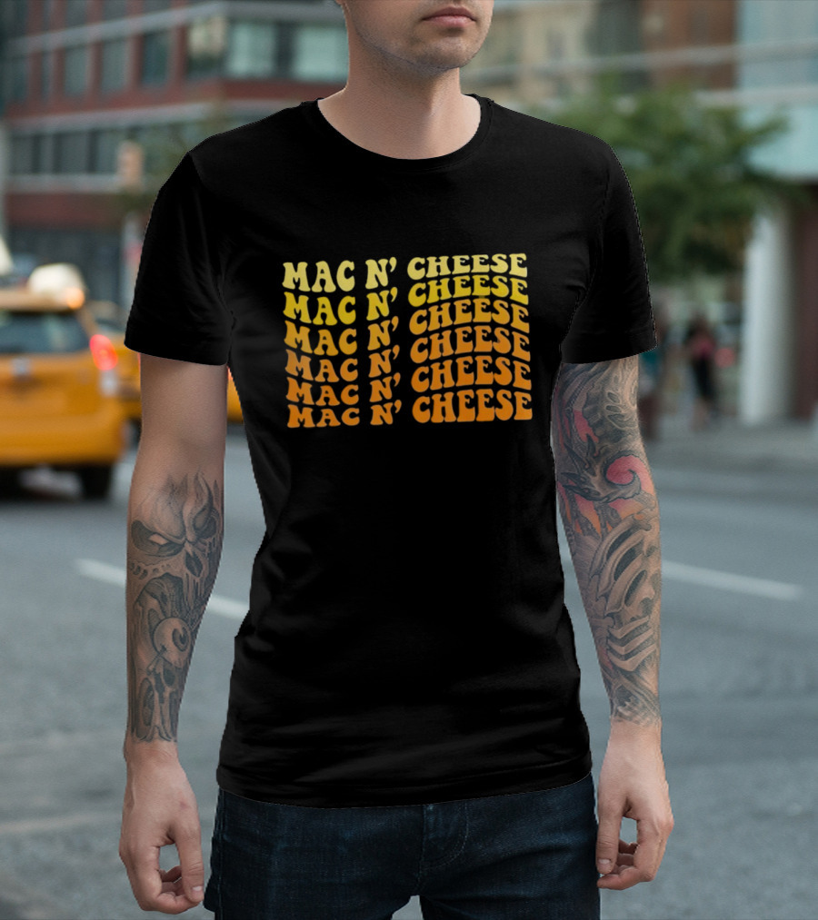 Mac N’ Cheese Repeated Text Pattern Graphic T-Shirt