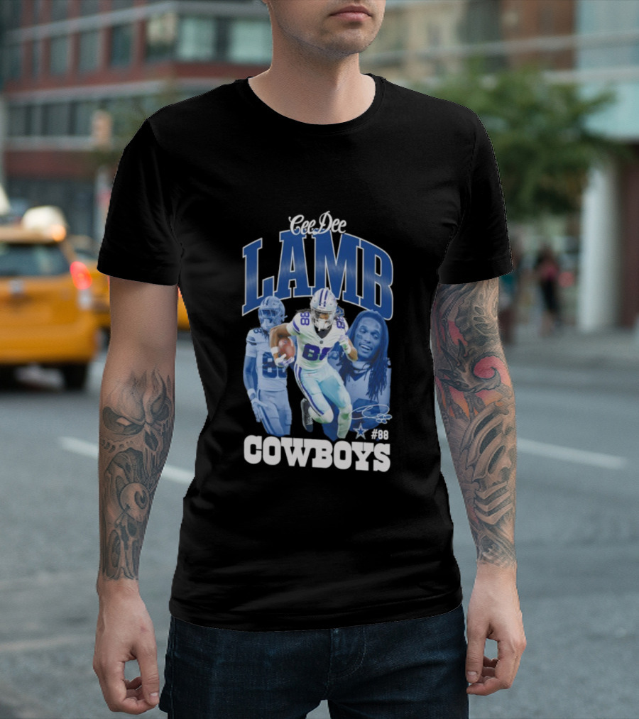 CeeDee Lamb Dallas Cowboys 88 NFL Outerstuff Triple Photo Style T-Shirt
