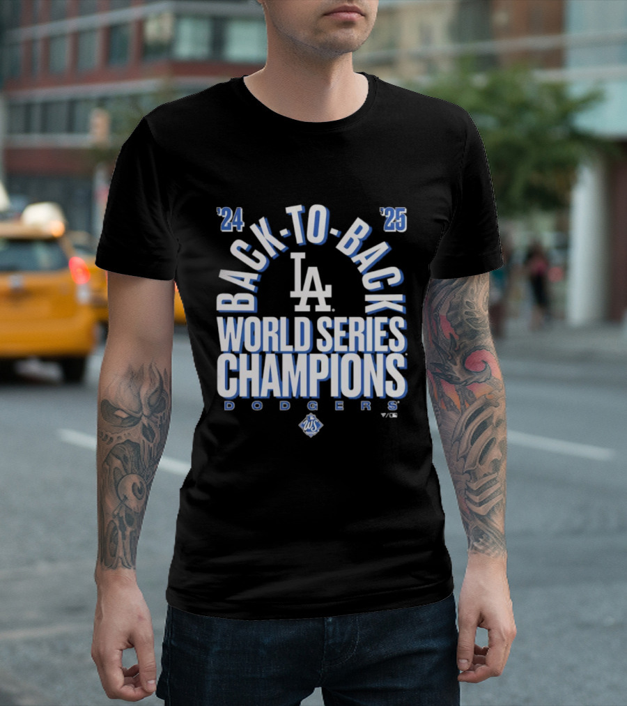 Los Angeles Dodgers 24 25 Back To Back World Series Champions LA Logo T-Shirt