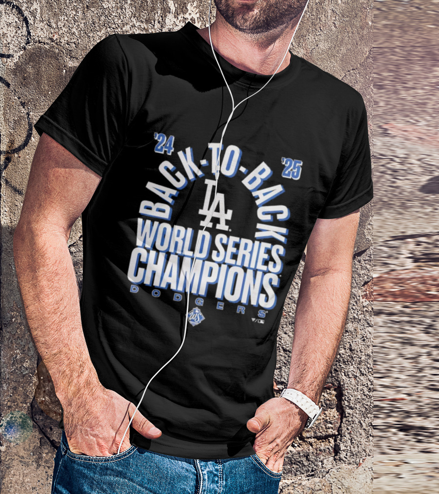 Los Angeles Dodgers 24 25 Back To Back World Series Champions LA Logo T-Shirt