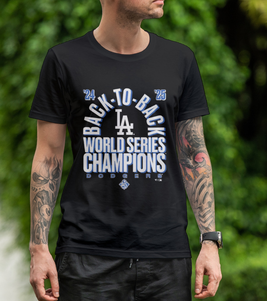 Los Angeles Dodgers 24 25 Back To Back World Series Champions LA Logo T-Shirt
