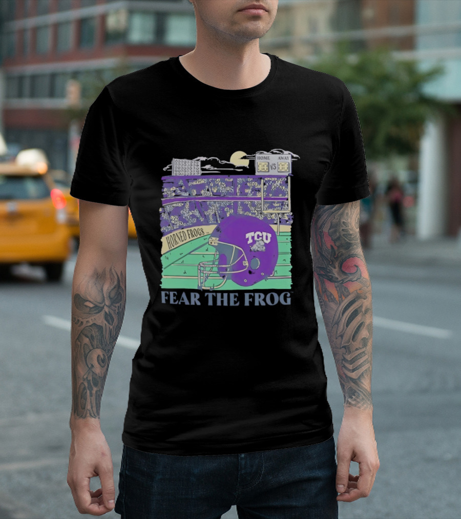 TCU Horned Frogs Football Fear The Frog Helmet Stadium Scene T-Shirt