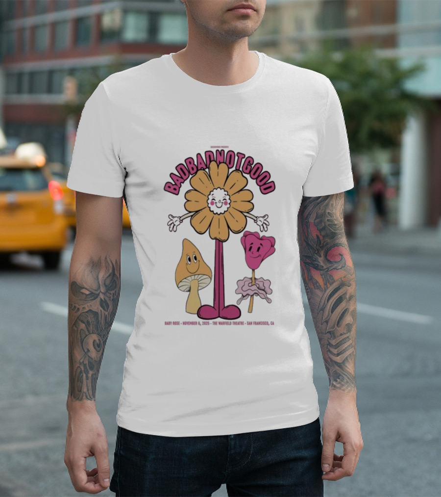 Badbadnotgood November 6 2025 Concert San Francisco Cartoon Flower Characters T-Shirt
