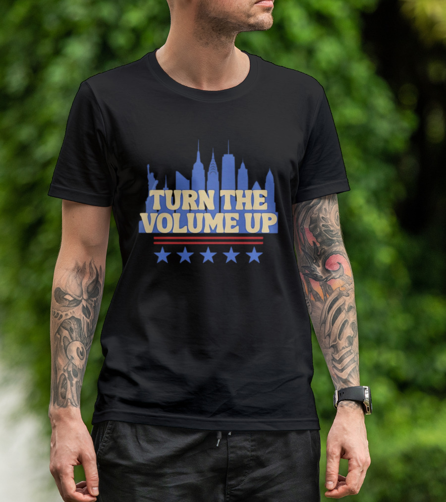 Turn The Volume Up City Skyline USA Stars And Stripes T-Shirt