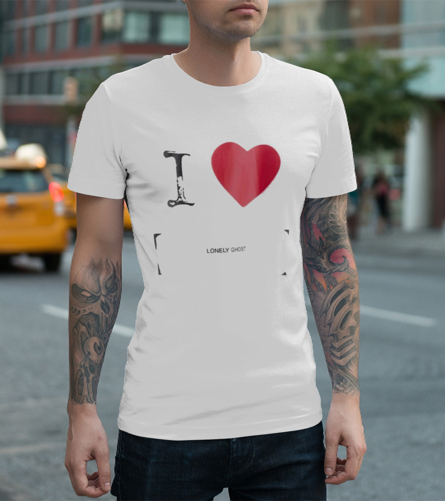 I Love Lonely Ghost Heart Stamp T-Shirt