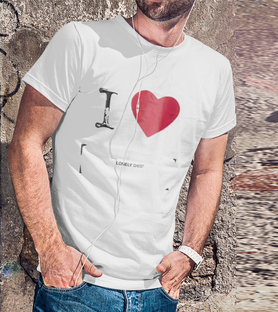 I Love Lonely Ghost Heart Stamp T-Shirt