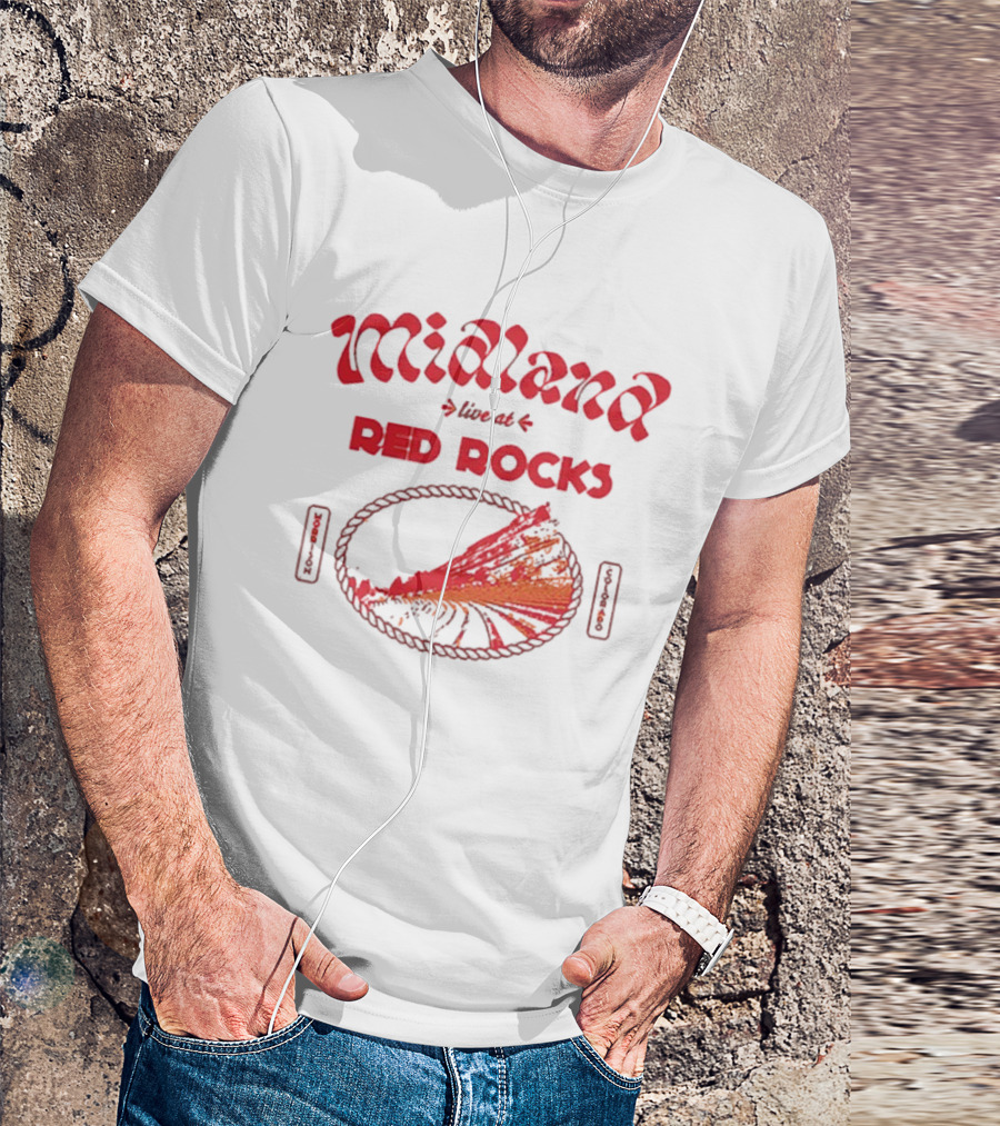 Midland Live At Red Rocks Morrison Colorado Oval Rope And Red Mountain Scene T-Shirt