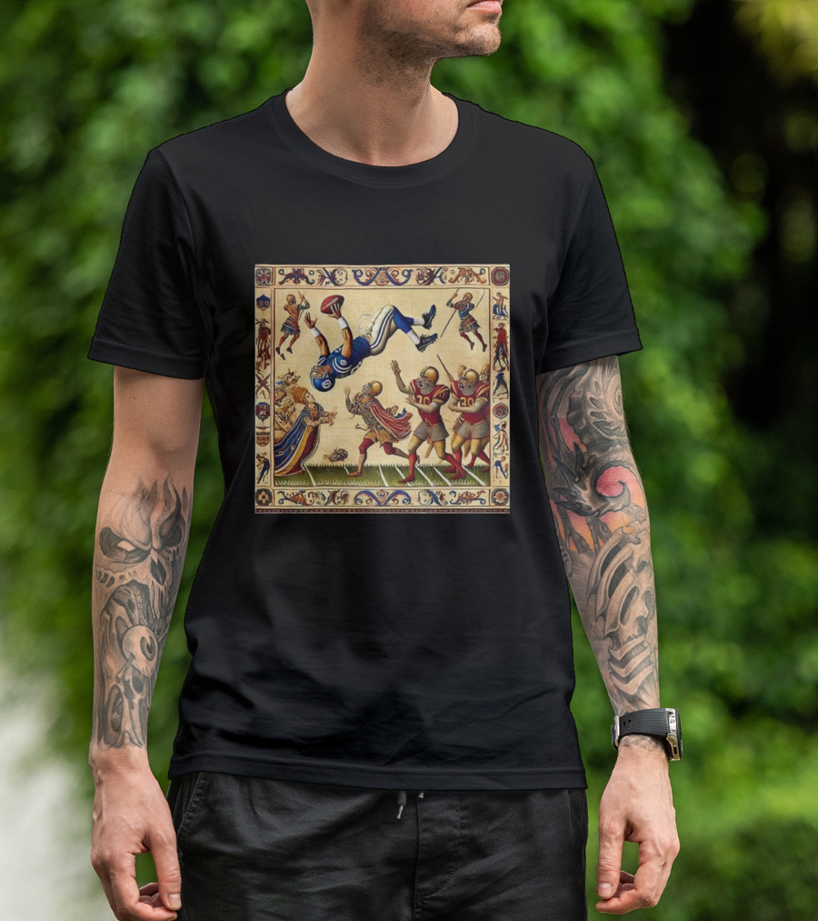 Detroit Lions Vs Washington Commanders 2025 NFL Bayeux Tapestry Style T-Shirt