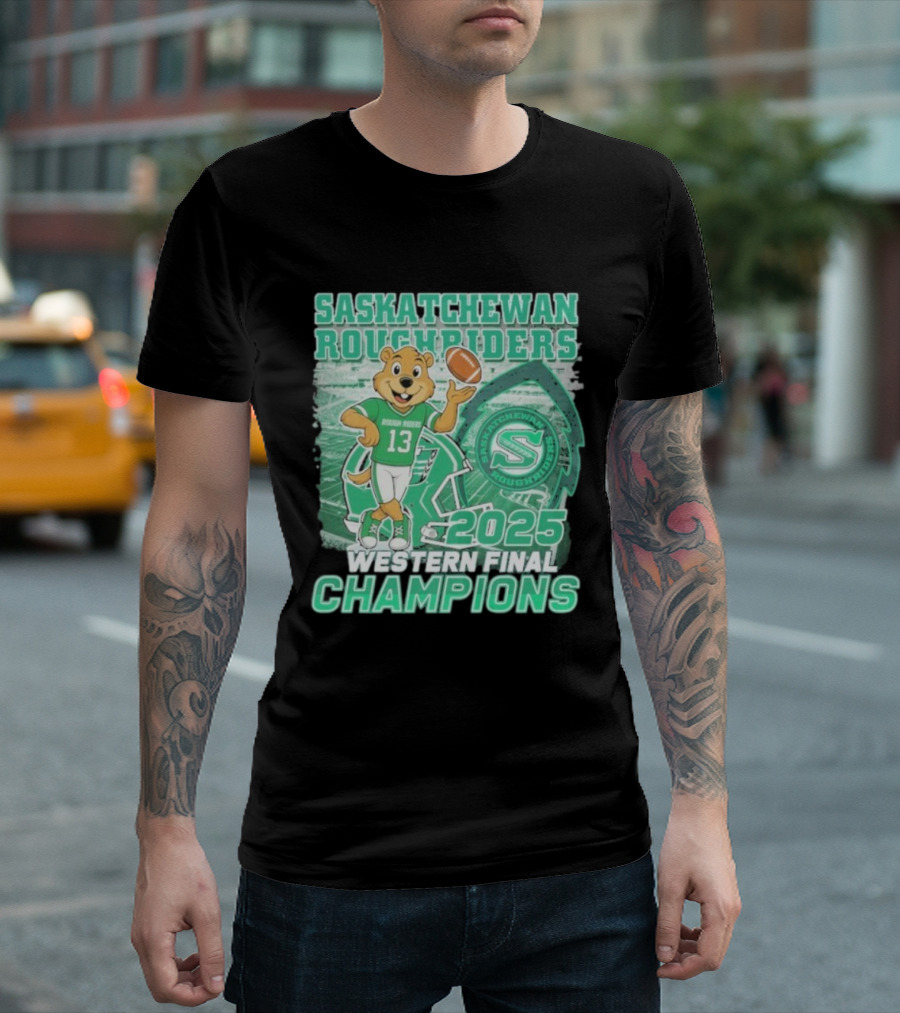 Saskatchewan Roughriders 2025 Western Final Champions Mascot Football T-Shirt
