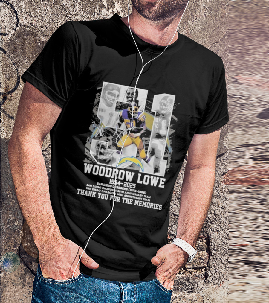 Woodrow Lowe 1954-2023 San Diego Chargers Anniversary Team Thank You For The Memories T-Shirt