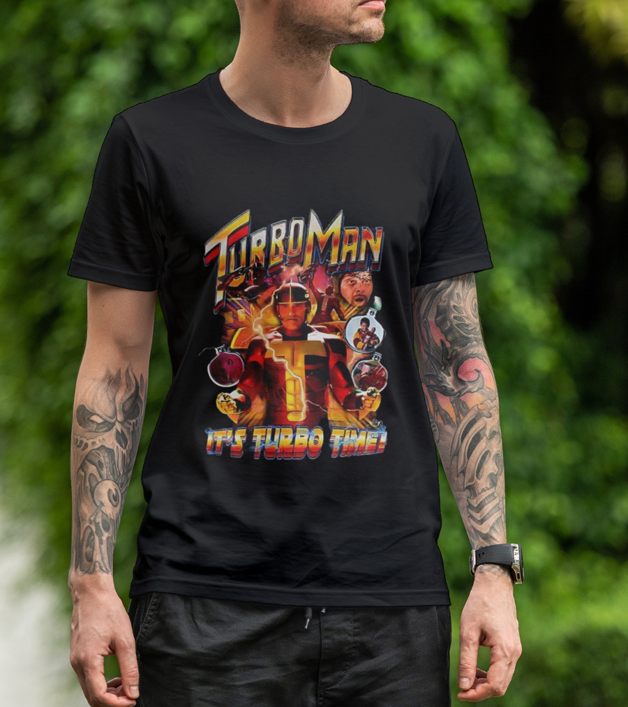 Turbo Man It's Turbo Time Christmas Bauble Lightning Hero Scene T-Shirt