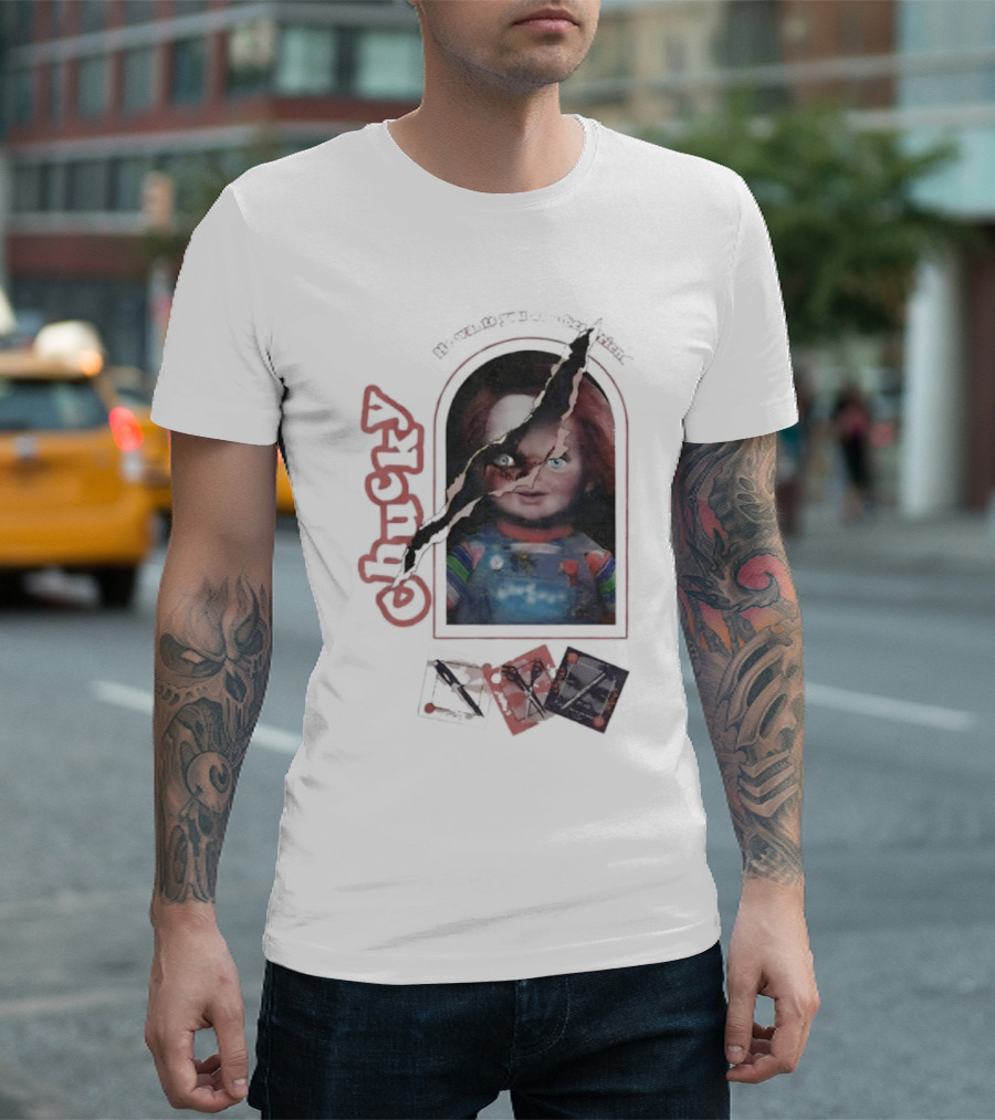 Chucky Let's Be Friends He Wants You As A Bestfriend Creepy Doll Horror T-Shirt