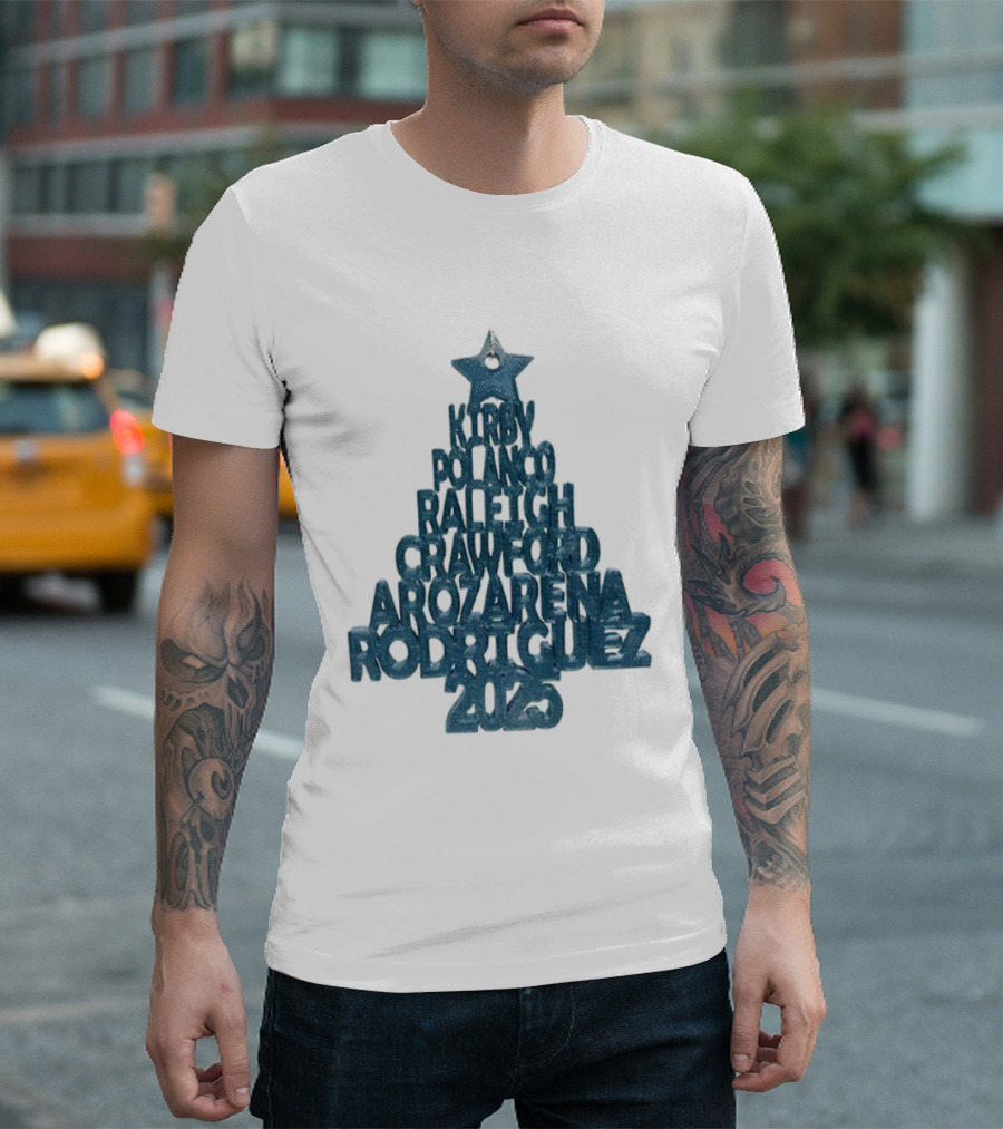2025 Seattle Mariners Kelenic Pollock Raleigh Crawford Arozarena Rodriguez Christmas Tree T-Shirt