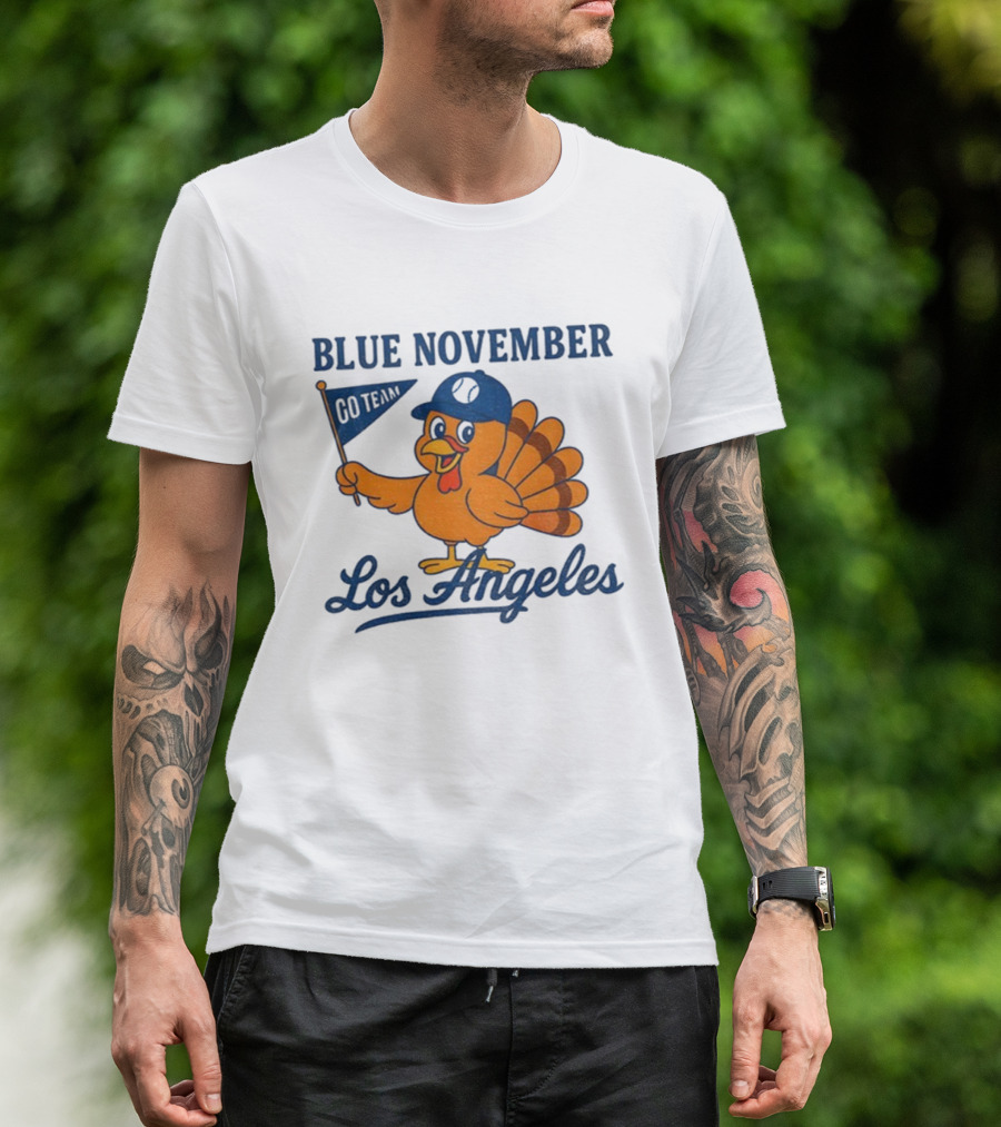 Los Angeles Blue November Thanksgiving Turkey Dodgers Baseball T-Shirt