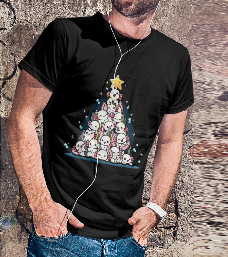 Axolotl Pyramid Shaped Christmas Tree Star Topper T-Shirt