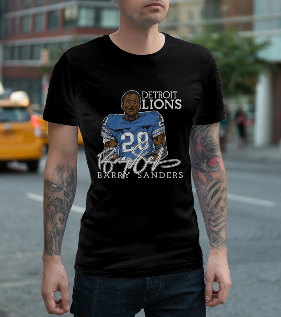 Detroit Lions Barry Sanders 20 Retired Player Classic Signature T-Shirt