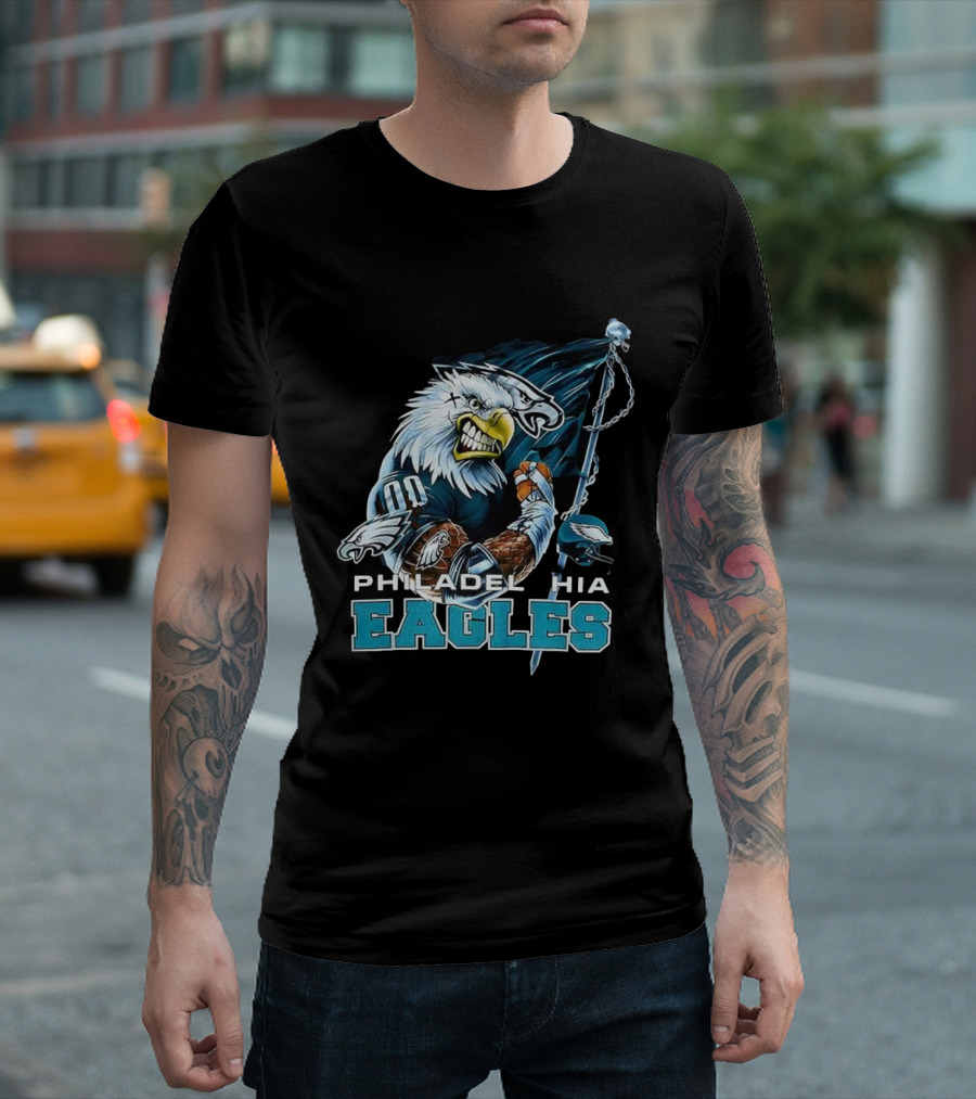 Philadelphia Eagles Vintage 2000s Football Mascot Flag T-Shirt
