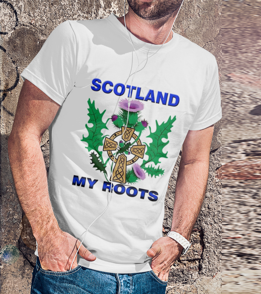 Scotland My Roots Celtic Cross Purple Thistle Heritage T-Shirt