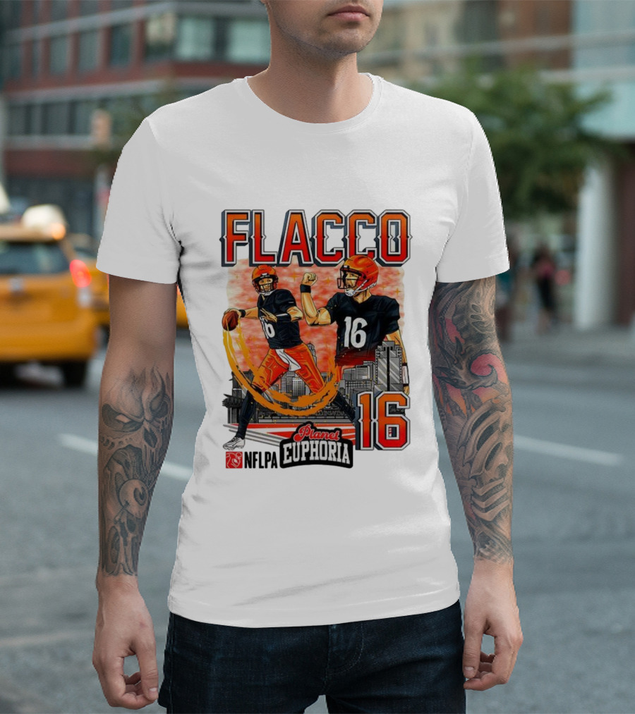 Joe Flacco Cincinnati Bengals Number 16 Planet Euphoria Skyline NFLPA T-Shirt