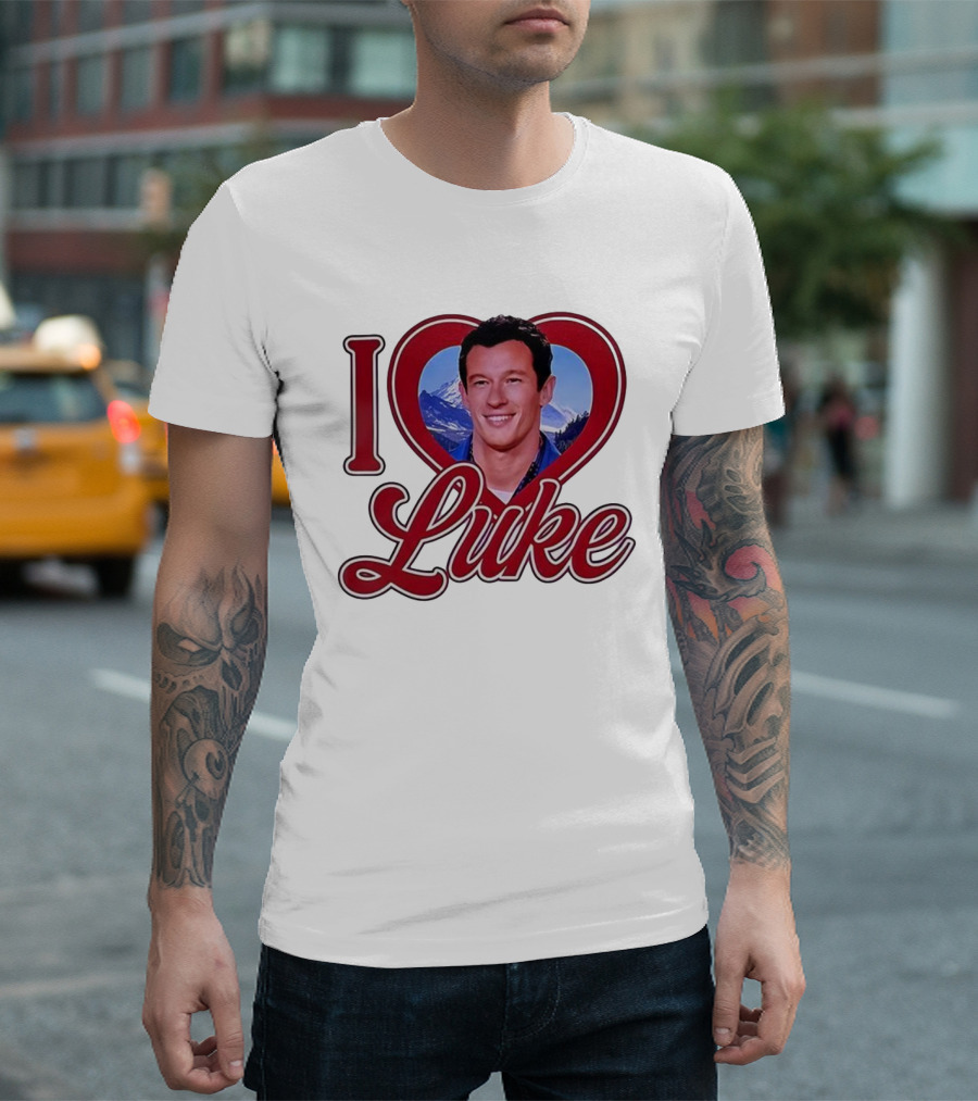 I Love Luke Heart Photo Mountain Background T-Shirt