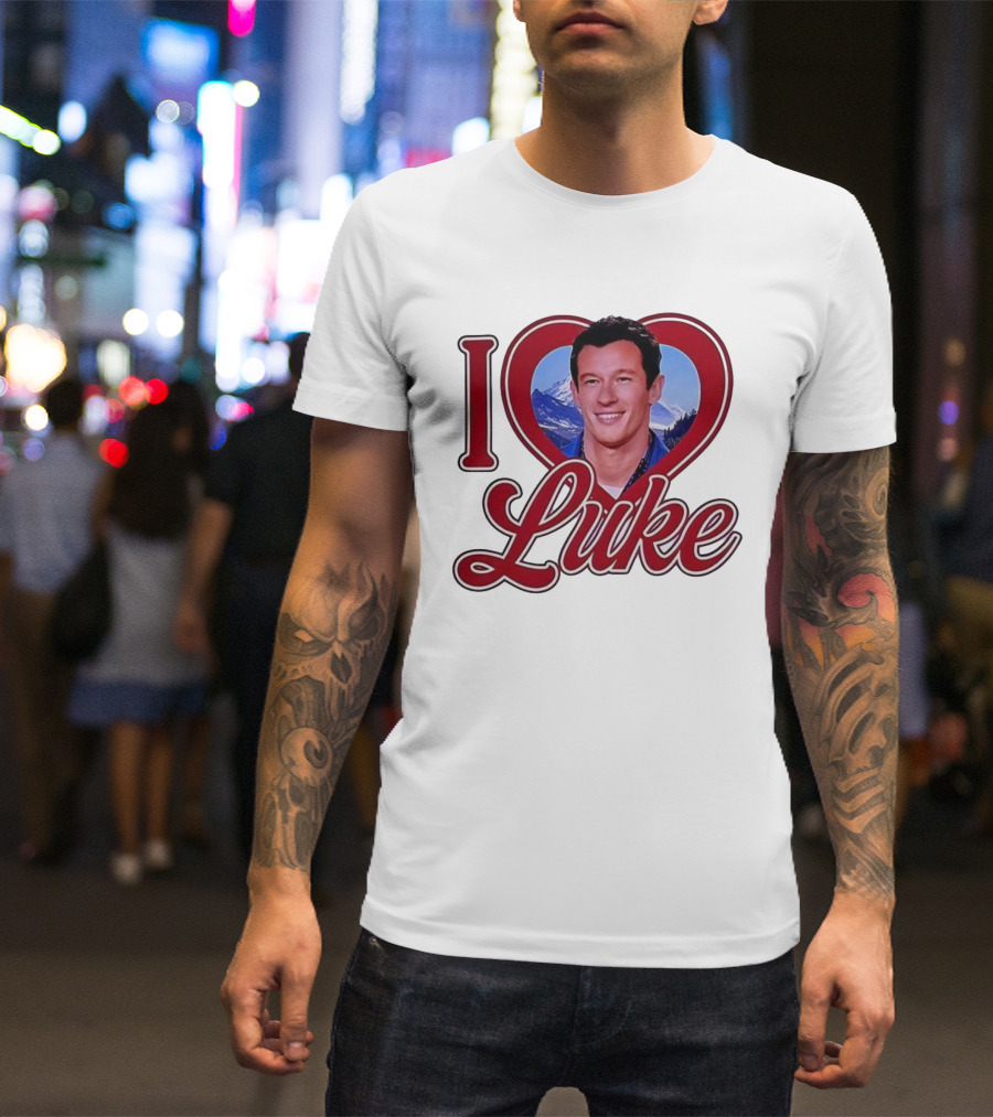 I Love Luke Heart Photo Mountain Background T-Shirt