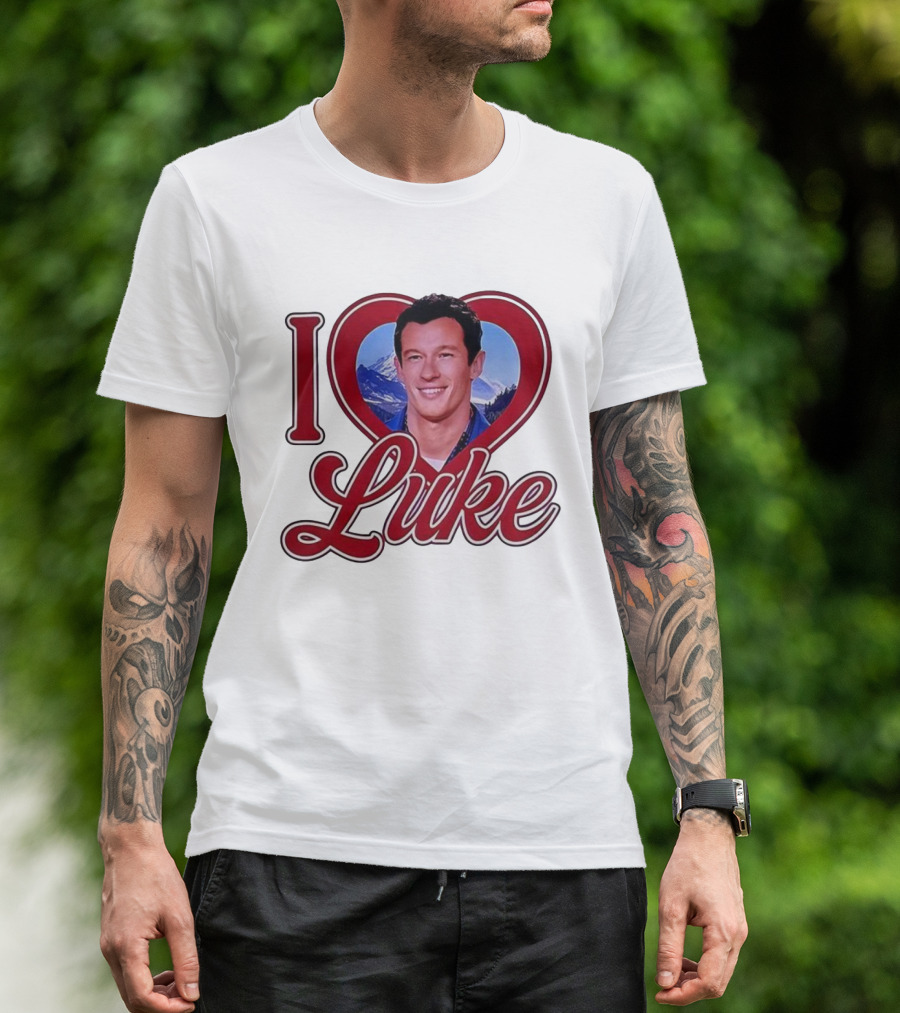 I Love Luke Heart Photo Mountain Background T-Shirt