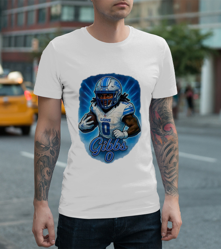 Gibbs Detroit Lions Number 0 Football Caricature T-Shirt