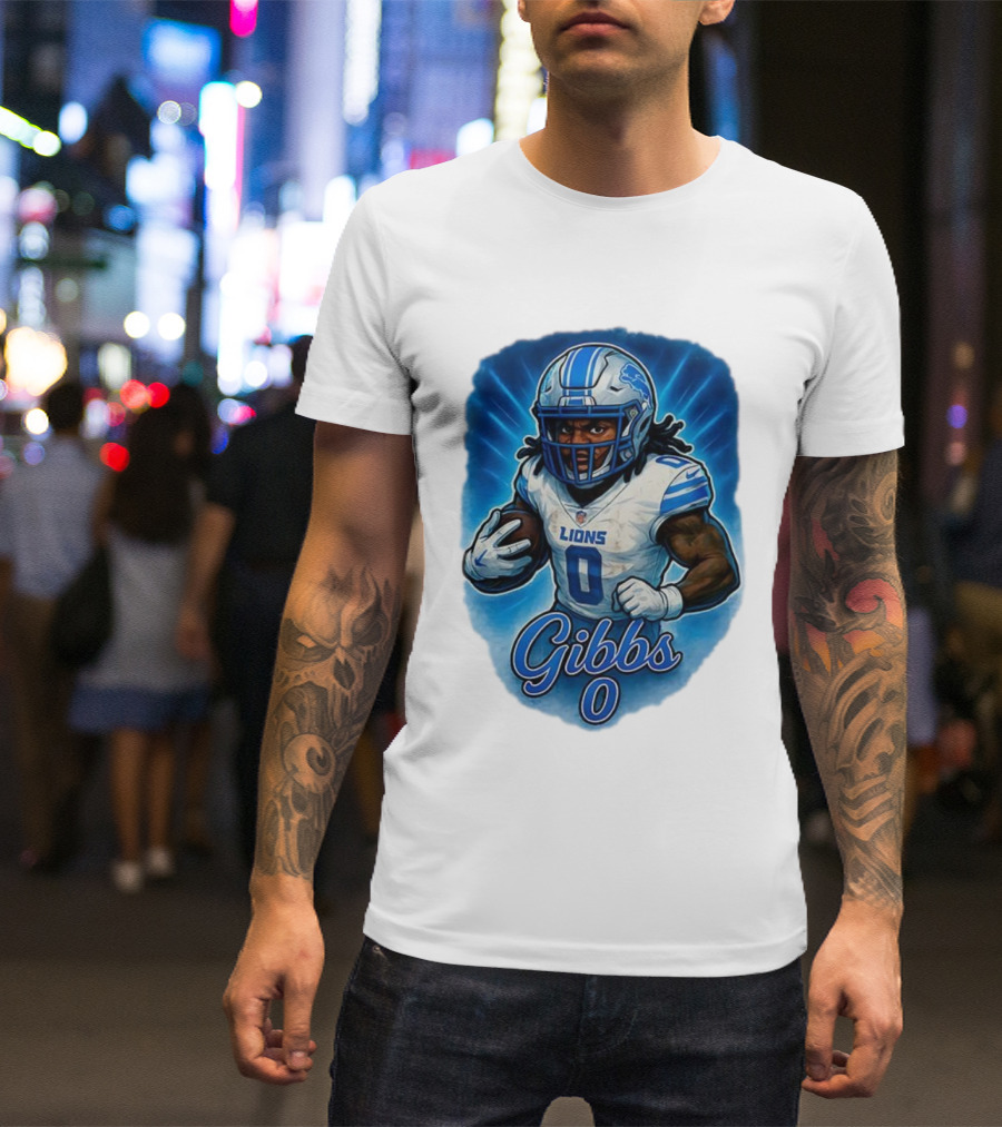 Gibbs Detroit Lions Number 0 Football Caricature T-Shirt