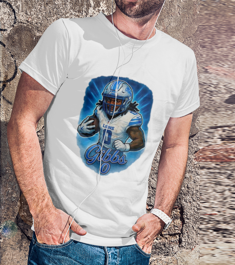 Gibbs Detroit Lions Number 0 Football Caricature T-Shirt