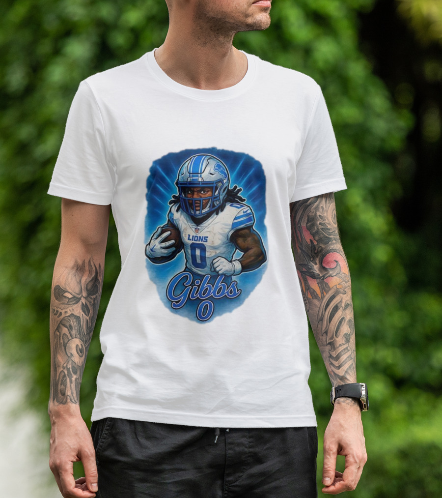 Gibbs Detroit Lions Number 0 Football Caricature T-Shirt