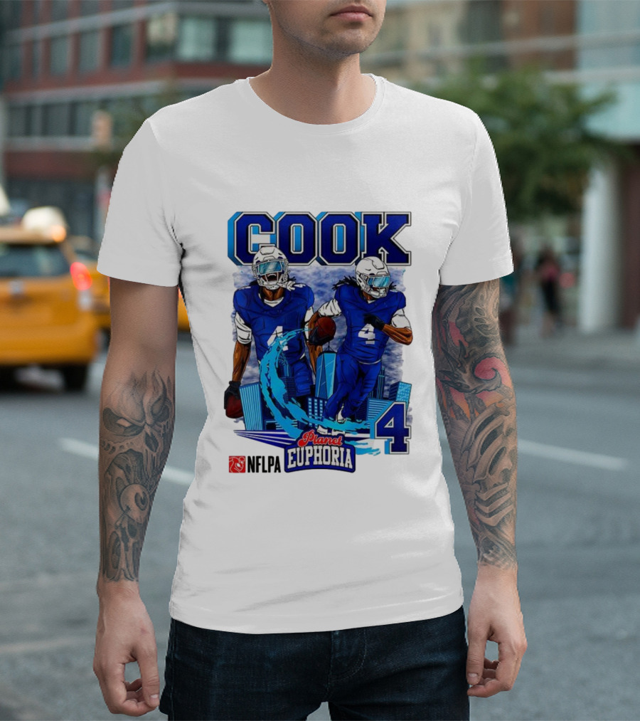 COOK NFLPA Planet Euphoria Number 4 Football Cartoon Skyline T-Shirt