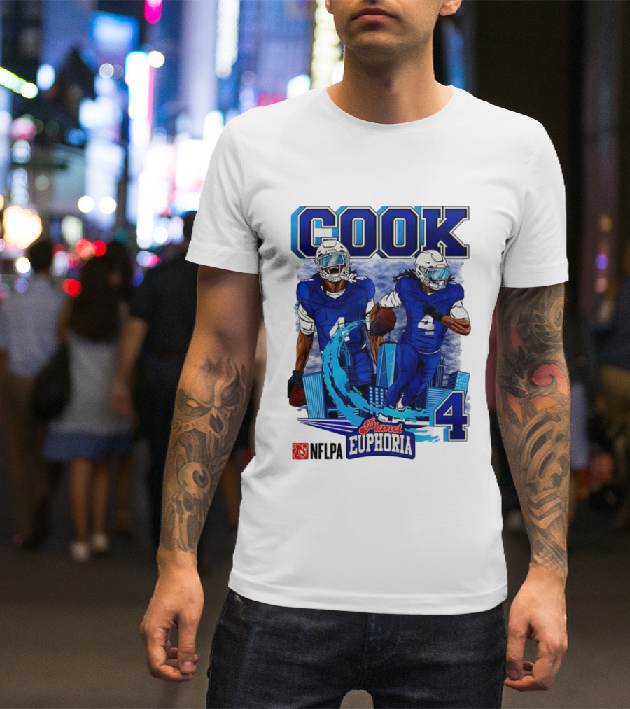 COOK NFLPA Planet Euphoria Number 4 Football Cartoon Skyline T-Shirt