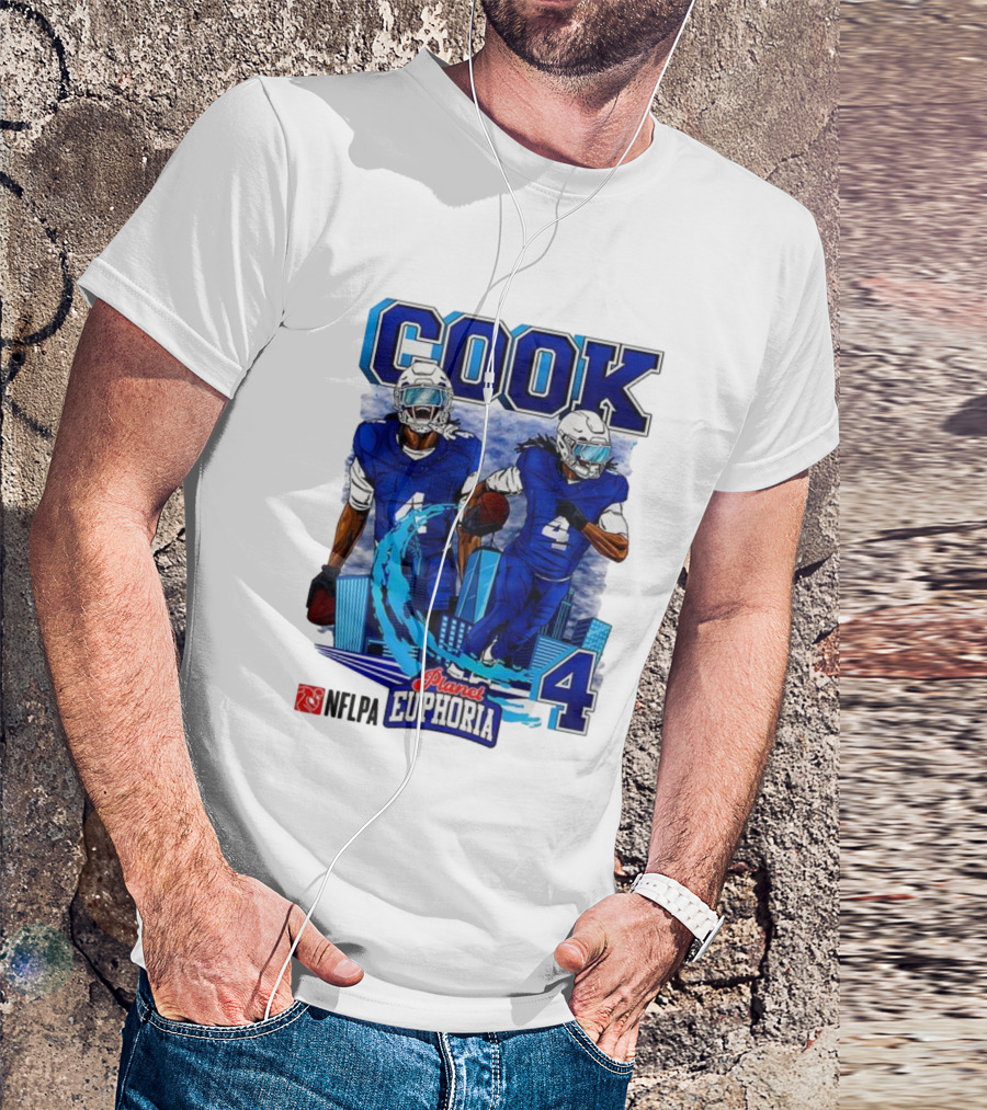 COOK NFLPA Planet Euphoria Number 4 Football Cartoon Skyline T-Shirt