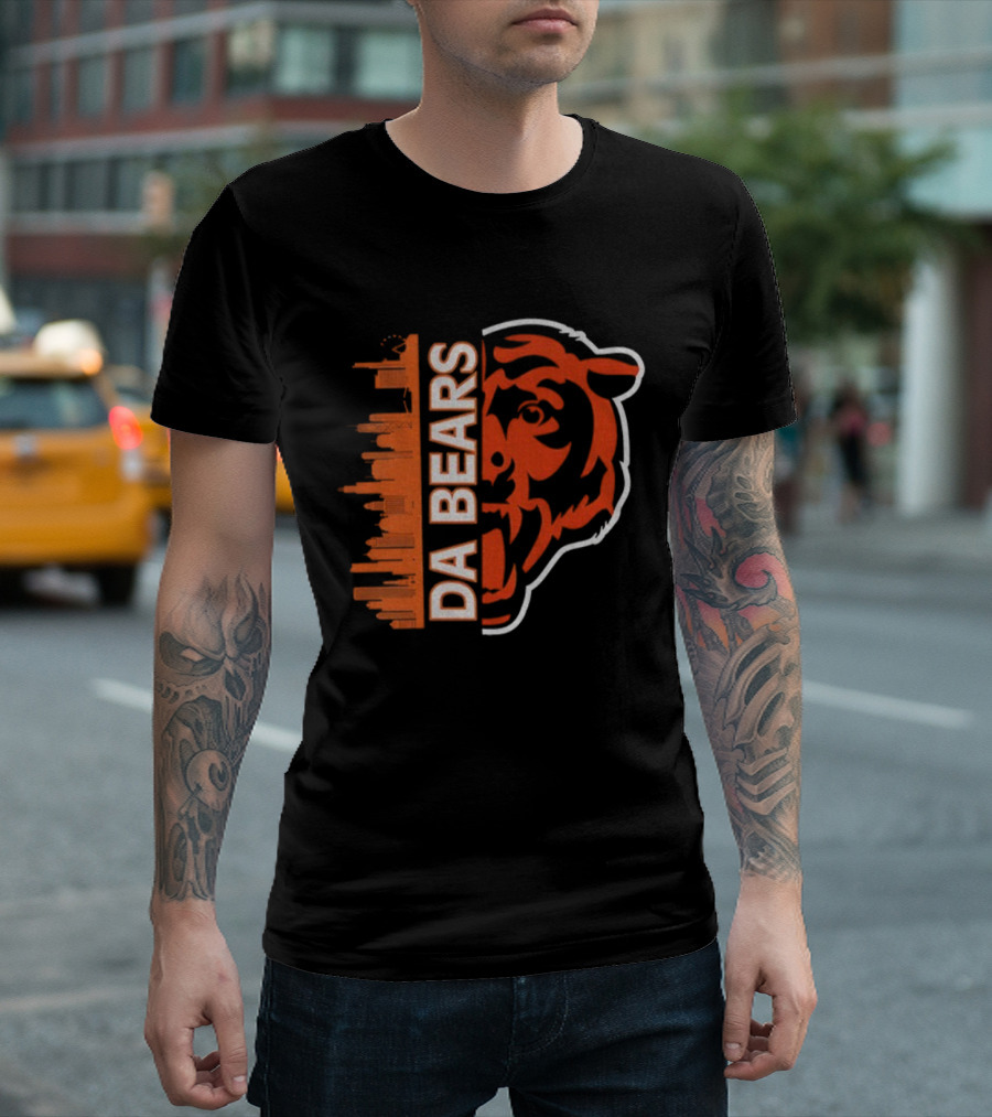 Da Bears Chicago Football City Skyline Bear Head T-Shirt