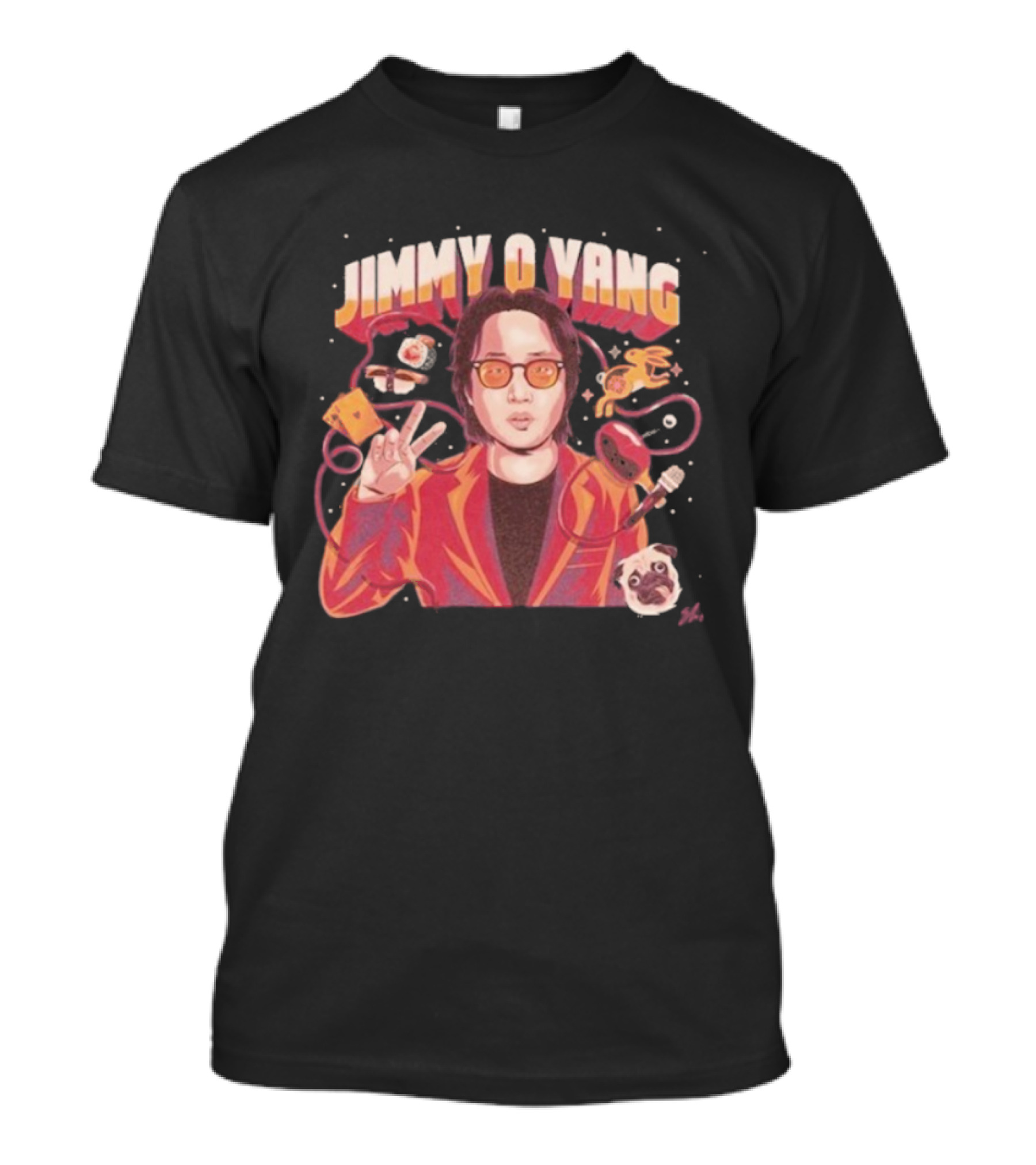 Jimmy O. Yang Peace Sign Cartoon Pug And Sunglasses T-Shirt