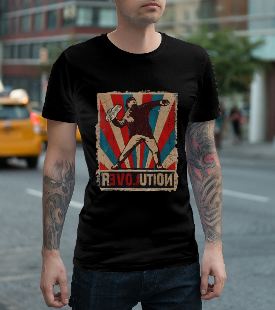 Sandwich Guy Revolution Retro Throwing Graphic T-Shirt