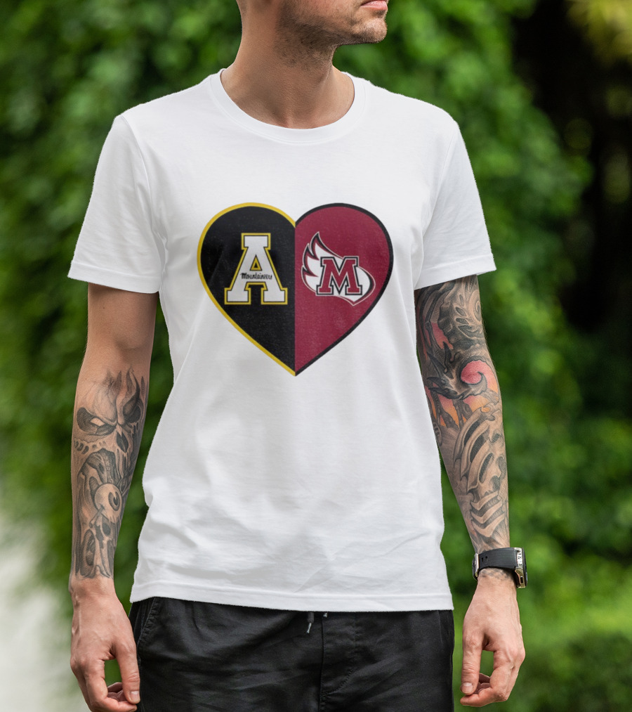 Appalachian State Mountaineers Meredith College Angels Split Heart Personalized T-Shirt