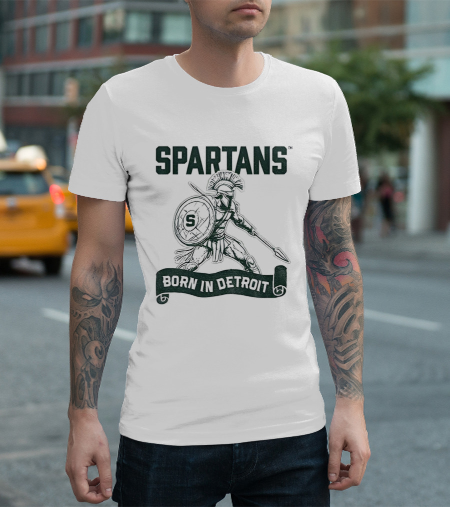 Spartans Warrior Emblem Born In Detroit T-Shirt